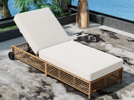 Outdoor Lounge Chair With 5 Position Backrest With Cushion And Wheels