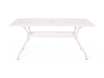 Celestine - Outdoor Cast Aluminum Dining Table With Floral Lattice Design And Umbrella Holder