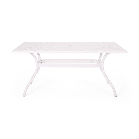 Celestine - Outdoor Cast Aluminum Dining Table With Floral Lattice Design And Umbrella Holder