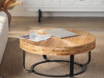 Modern Round Coffee Table With Wooden Carving Pattern