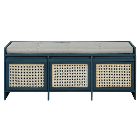 Entryway Shoe Bench With Drawers & Button Tufted Cushion