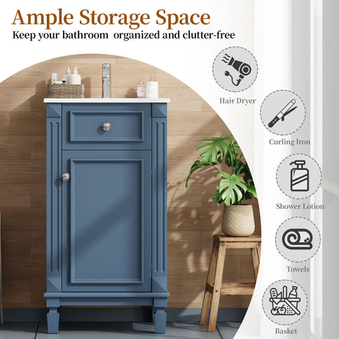 Bathroom Vanity With Sink, Soft-Closing Door, Adjustable Shelf