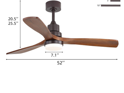 52" Ceiling Fan With LED Light, 3 Adjustable Color Temperatures, Reversible DC Motor For Living Room & Bedroom - Coffee