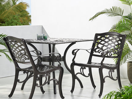 Luminea - Outdoor Aluminum Dining Chair With Scroll Design, Lattice Pattern And Cabriole Legs - Bronze