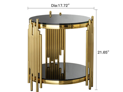 Elegant Round Table With Double Layer Tempered Glass Top And Stainless Steel Frame For Living Room