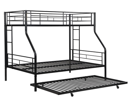 Twin Over Full Modern Metal Bunk Bed With Trundle - Black