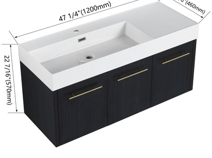 Contemporary 48" Wall Mounted Bathroom Vanity With Resin Sink And Soft Closing Doors And Line - Black Chestnut