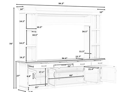 Extra Long TV Stand With 7 Color LED Lights, Adjustable Shelves & Storage Cabinets
