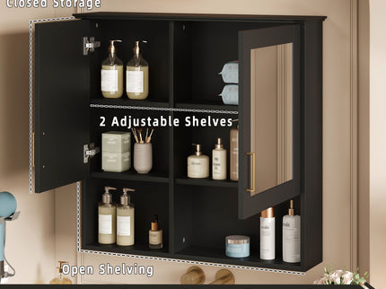 2 In 1 Wall-Mounted Mirror Cabinet With Adjustable Shelves, Soft-Close Doors, High-Definition Mirror & Storage