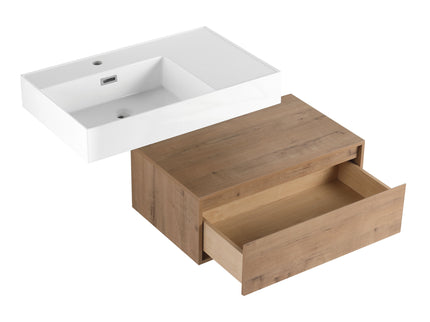 Modern Wall Mounted Bathroom Vanity With Resin Sink And Side Cabinet, Soft Close Drawer, Imitative - Imitative Oak