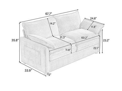 Modern Sofa Set With Double Layer Cushion And Side Storage Pockets