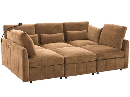 Modern Modular U-Shaped Sofa Bed With Movable Ottoman, USB Ports, Phone Holder