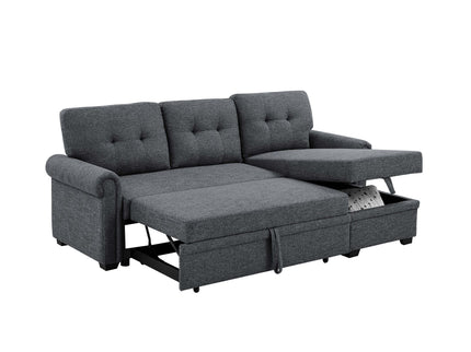 Upholstered Sleeper Sofa With Reversible Storage Chaise - Dark Gray