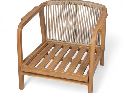 Outdoor Lounge Chair With Woven Backrest, Solid Wood Frame, Comfortable Cushions