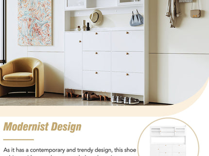 On Trend Multifunctional Tipping Bucket Shoe Cabinet With Storage Shelf & 6 Flip Drawers