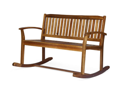 Outdoor Rocking Loveseat With Acacia Wood Frame - Natural