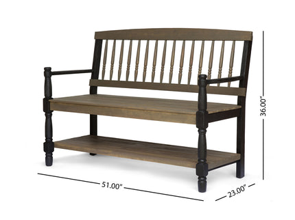 Slatted Bench With Built In Shelf