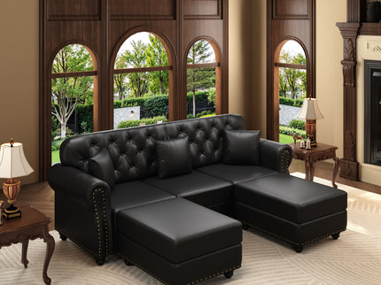 Upholstered Sofa With Nailhead Trim, Rolled Armrests With Ottoman