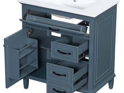 Bathroom Vanity With Sink Top, Flip Drawers, Adjustable Shelf