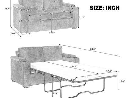 Pull Out Sofa Bed Loveseat With Twin Mattress, Cup Holders And Arm Storage