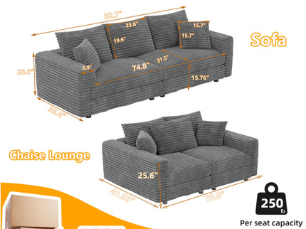 4 Seat Sofa, Modern Comfy Upholstered Sofa Cloud Couch, Deep Seat Couches With Soft Pillows