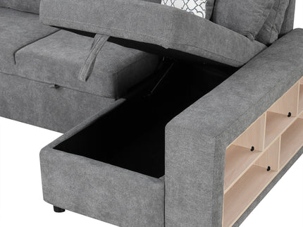 U-Shaped Sectional Sofa Pull-Out Sofa Bed With Two USB Ports, A Storage Chaise Lounge And Four Back Pillows For Living Room