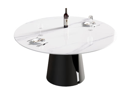 59.05" Modern Artificial Stone Round Carbon Steel Base Dining Table - White / Black