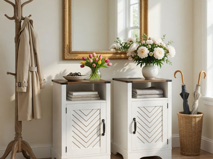 Farmhouse Nightstand With Charging Station & Storage