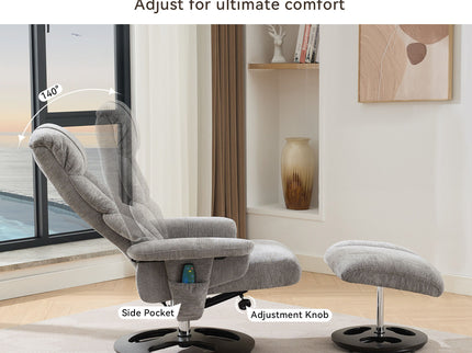 Ergonomic Recliner Chair With Ottoman, Modern 360° Swivel With Footstool