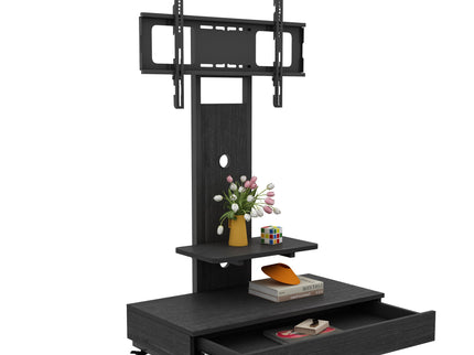 Mobile TV Cart With Push Pull Drawer, Lockable Wheels