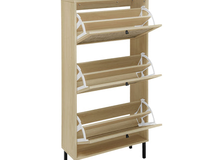 Modern Rattan 3 Door Shoe Rack Cabinet For Entryway