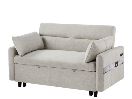 Pull Out Sleep Sofa Bed Loveseats Sofa Couch With Adjsutable Backrest, Storage Pockets, 2 Soft Pillows, USB Ports For Living Room, Bedroom, Apartment, Office