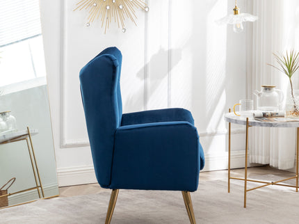 Sovarol - Velvet Button-Tufted Wing Back Accent Chair - Blue
