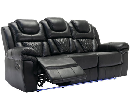 3 Pieces Recliner Sofa Sets Home Theater Seating Manual Recliner Chair With Center Console And LED Light Strip For Living Room