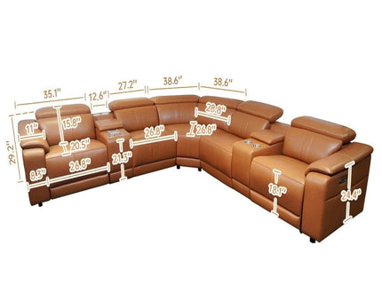 L - Shaped Recliner Sectional Sofa With Bluetooth Speakers, Wireless Charging, LED Lights