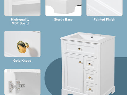 Modern Bathroom Vanity With Sink, 3 Drawers & Cabinet With 2 Tier Door Storage