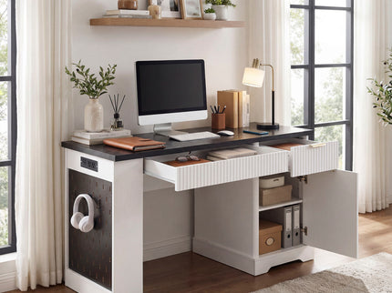 Modern Fluted Office Desk With Storage Cabinet