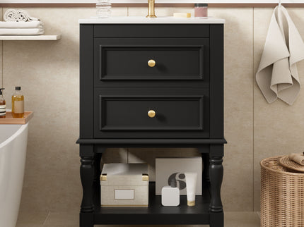 Retro Design Bathroom Vanity With Sink, 2 Drawer Storage Cabinet