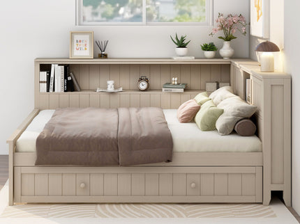 Full Size Daybed With Storage Shelves And Trundle - Ancient White