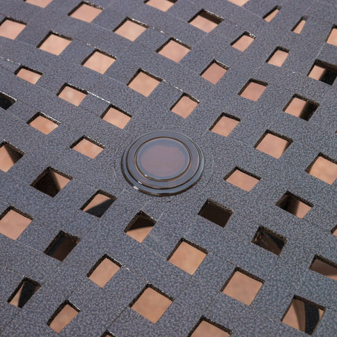 Tranquilius - Outdoor Round Dining Table With Lattice Tabletop, Umbrella Hole And Curved Legs