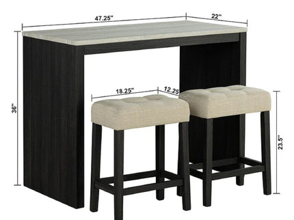 Dining Table Set With Biscuit Tufted Stools - Beige / Black / Gray