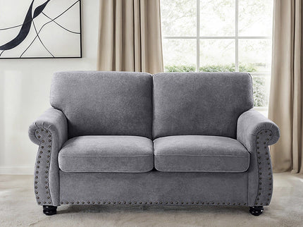Soft Loveseat, Upholstered 2 Seater Couch, Loose Back Cushions And Turned Legs