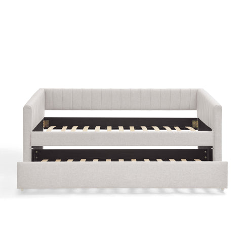 Upholstered Daybed With Trundle With Vertical Stripes