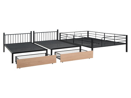 Triple Bunk Bed With Drawers, Multi-Functional Frame With Desks And Shelves In The Middle