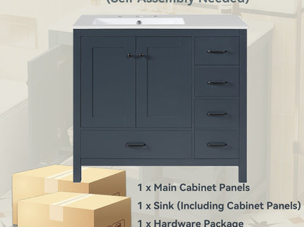 Bathroom Vanity With Sink Combo, 2 Soft Close Doors And 5 Drawers