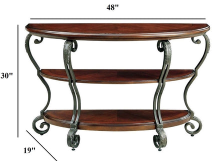 Sofa Table With Open Bottom Shelf And Ornate Scroll Detail Legs - Brown Multi