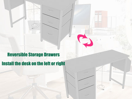 Office Desk With Power Outlet, 3 Drawers And Side Pocket For Office - White