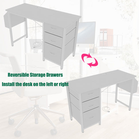 Office Desk With Power Outlet, 3 Drawers And Side Pocket For Office - White