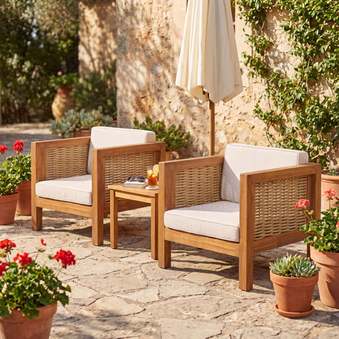 Outdoor Club Chair With Wicker Armrest