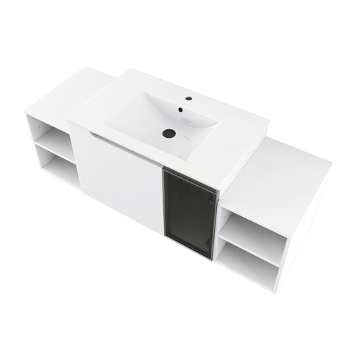 Wall Mounted Bathroom Vanity With Sink, Cabinet & Half Door